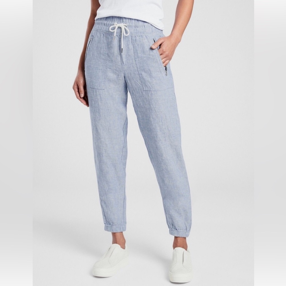 Athleta Joggers Cabo 100% Linen Joggers size 0 Chambray blue